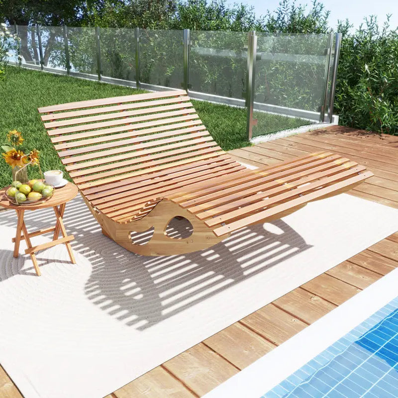 COSTWAY Outdoor Chaise Lounge Chair, Acacia Wood Rocking Sunbed with Slatted Backrest and Seat, Wooden Loveseat Rocker for Patio, Garden and Poolside-Mother'S Day Gift