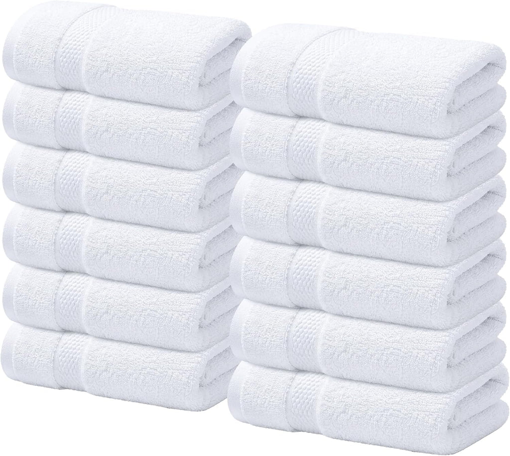Luxury Wash Cloths for Showering [13X13] – 100% Cotton Washcloths [Pack of 12], Soft and Absorbent Face Towels for Bathroom Wash Clothes, Gym, and Spa (Brilliant White)