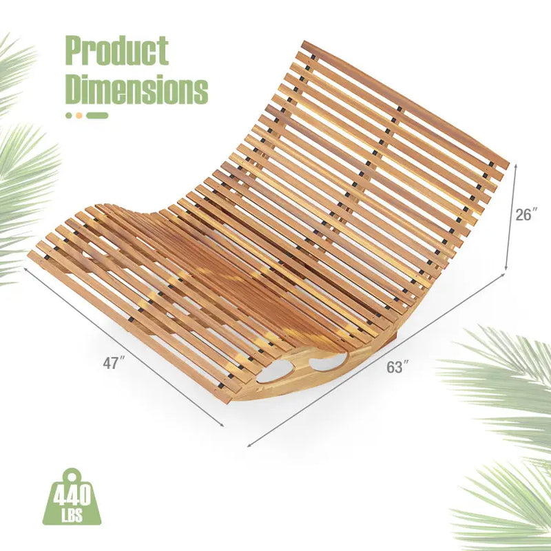 COSTWAY Outdoor Chaise Lounge Chair, Acacia Wood Rocking Sunbed with Slatted Backrest and Seat, Wooden Loveseat Rocker for Patio, Garden and Poolside-Mother'S Day Gift