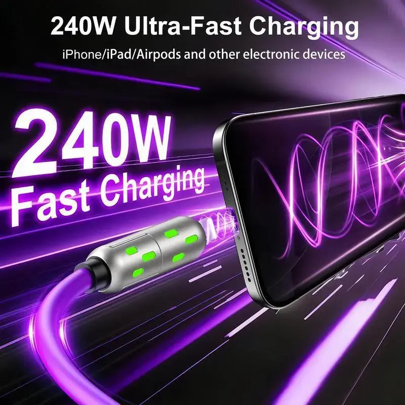 240W Ultra-Fast Charging Cable - High-Speed USB Charger for Iphone 15/16, Ipad Pro, Samsung & More - Travel-Friendly, Compact Design, Multi-Charging Solution