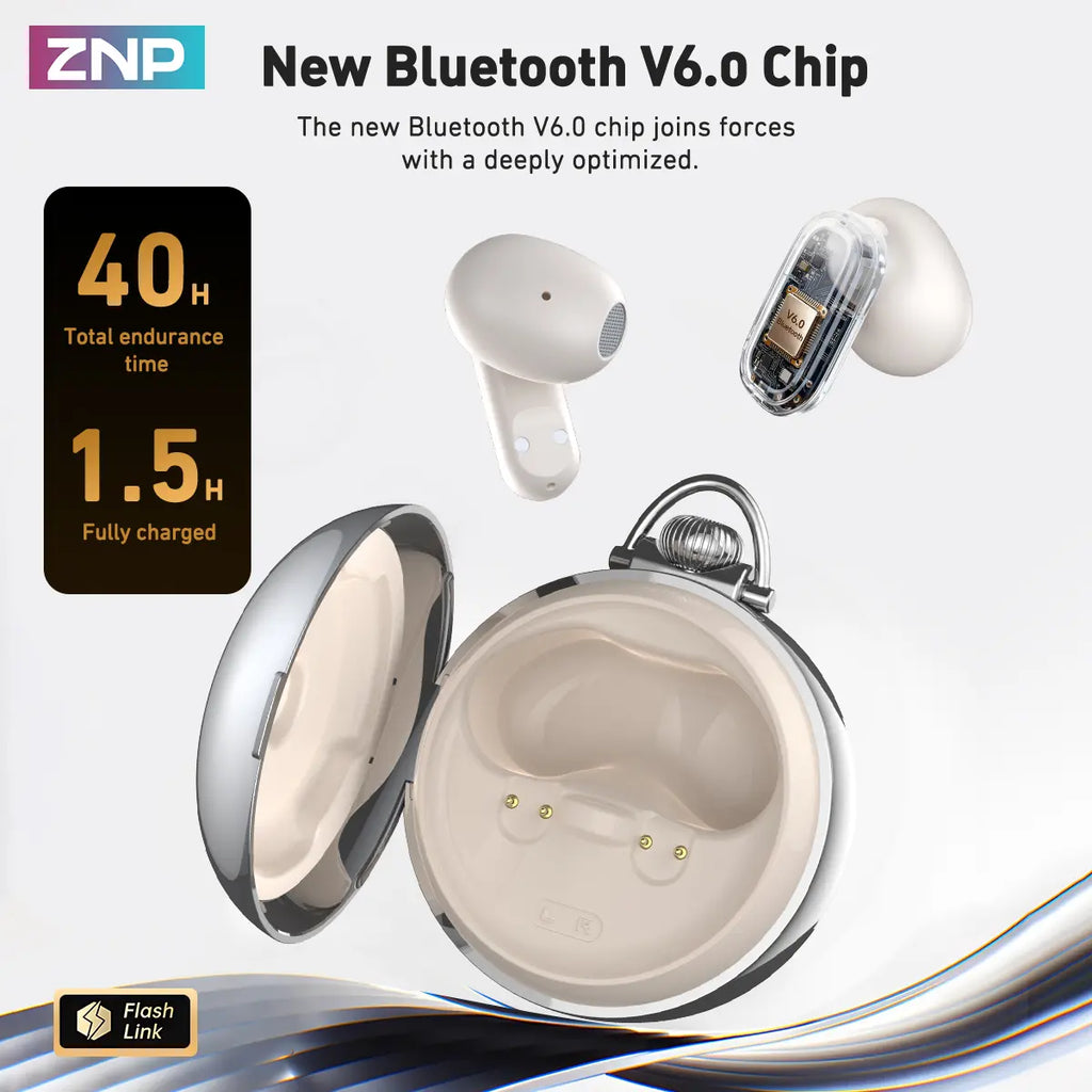 ZNP N03 TWS Bluetooth Earbuds, Bluetooth 6.0, LED Smart Touch Control, Lightweight In-Ear Design, IPX5 Waterproof, Suitable for Gaming, Office Work, Sports, Studying, and Voice Calls, Built-In Microphone