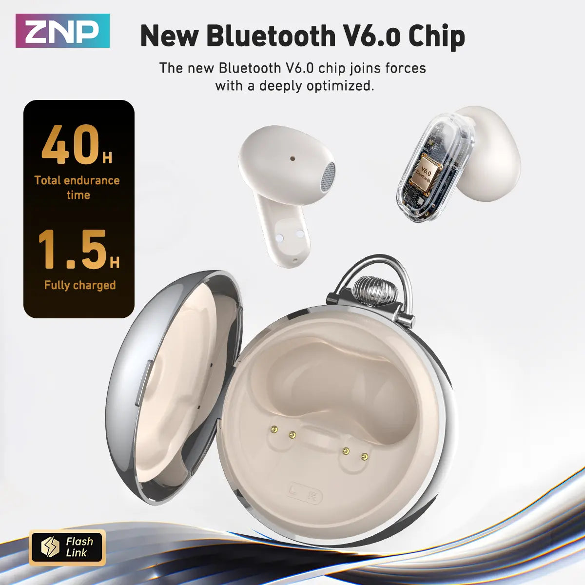 ZNP N03 TWS Bluetooth Earbuds, Bluetooth 6.0, LED Smart Touch Control, Lightweight In-Ear Design, IPX5 Waterproof, Suitable for Gaming, Office Work, Sports, Studying, and Voice Calls, Built-In Microphone
