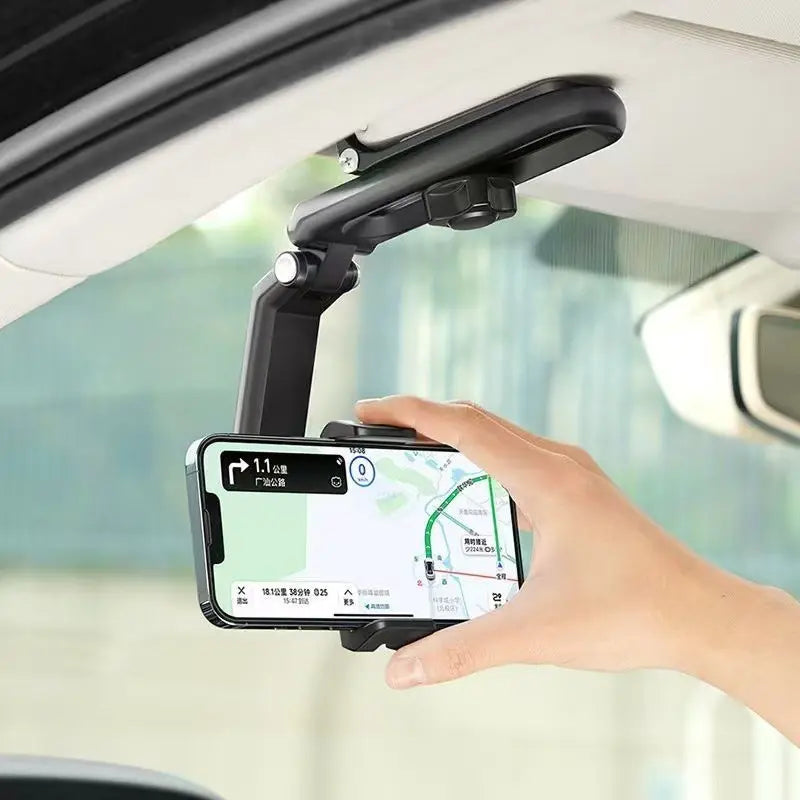 360° Rotating Car Phone Holder - Universal Dashboard/Windshield Mount for All Phones, Foldable & Adjustable Car Mobile Bracket with Sun Visor Clip