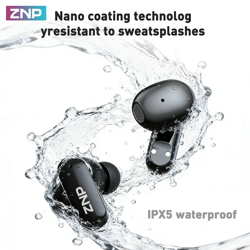 ZNP N03 TWS Bluetooth Earbuds, Bluetooth 6.0, LED Smart Touch Control, Lightweight In-Ear Design, IPX5 Waterproof, Suitable for Gaming, Office Work, Sports, Studying, and Voice Calls, Built-In Microphone