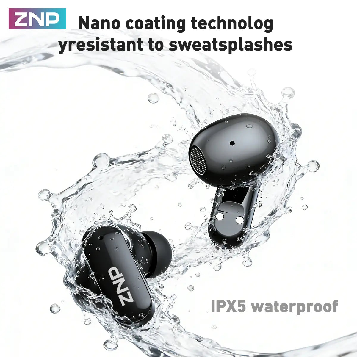 ZNP N03 TWS Bluetooth Earbuds, Bluetooth 6.0, LED Smart Touch Control, Lightweight In-Ear Design, IPX5 Waterproof, Suitable for Gaming, Office Work, Sports, Studying, and Voice Calls, Built-In Microphone