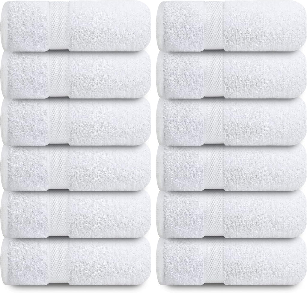 Luxury Wash Cloths for Showering [13X13] – 100% Cotton Washcloths [Pack of 12], Soft and Absorbent Face Towels for Bathroom Wash Clothes, Gym, and Spa (Brilliant White)