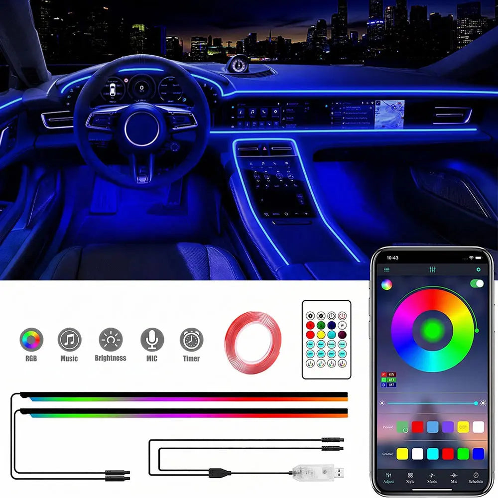 Ceesooi Smart LED Interior Car Lights, USB Powered RGB Car Ambient Lighting with App Control & Music Sync, DIY Mode 110Cm+110Cm 2-In-1 Design, Multi-Color Decor for Cars Trucks，Gift for Men & Women