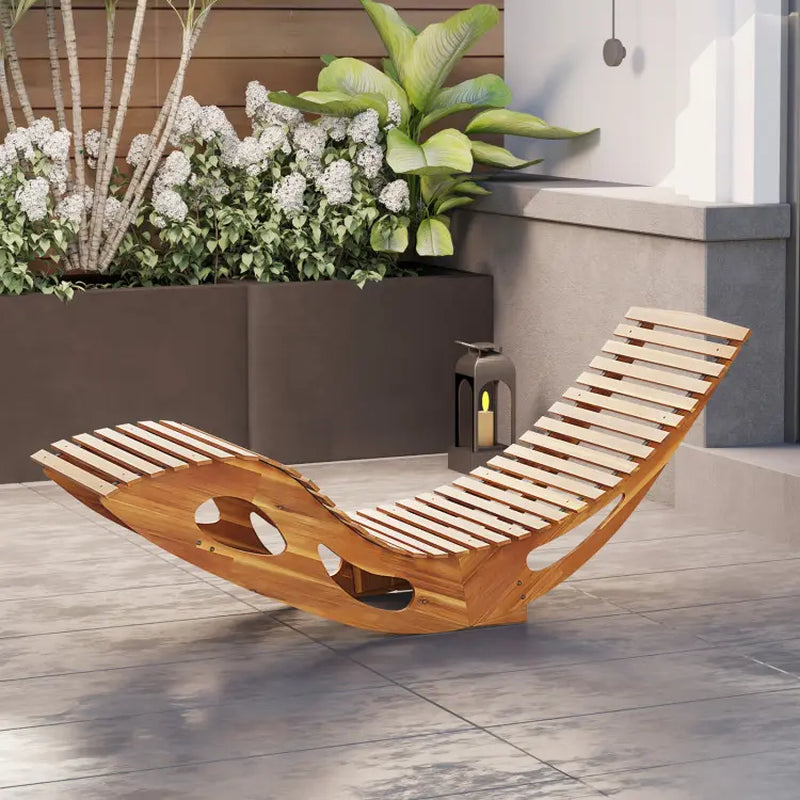 COSTWAY Outdoor Chaise Lounge Chair, Acacia Wood Rocking Sunbed with Slatted Backrest and Seat, Wooden Loveseat Rocker for Patio, Garden and Poolside-Mother'S Day Gift
