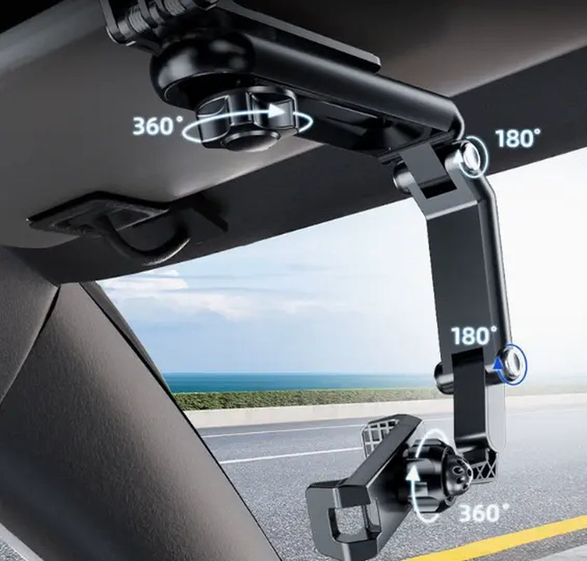 360° Rotating Car Phone Holder - Universal Dashboard/Windshield Mount for All Phones, Foldable & Adjustable Car Mobile Bracket with Sun Visor Clip