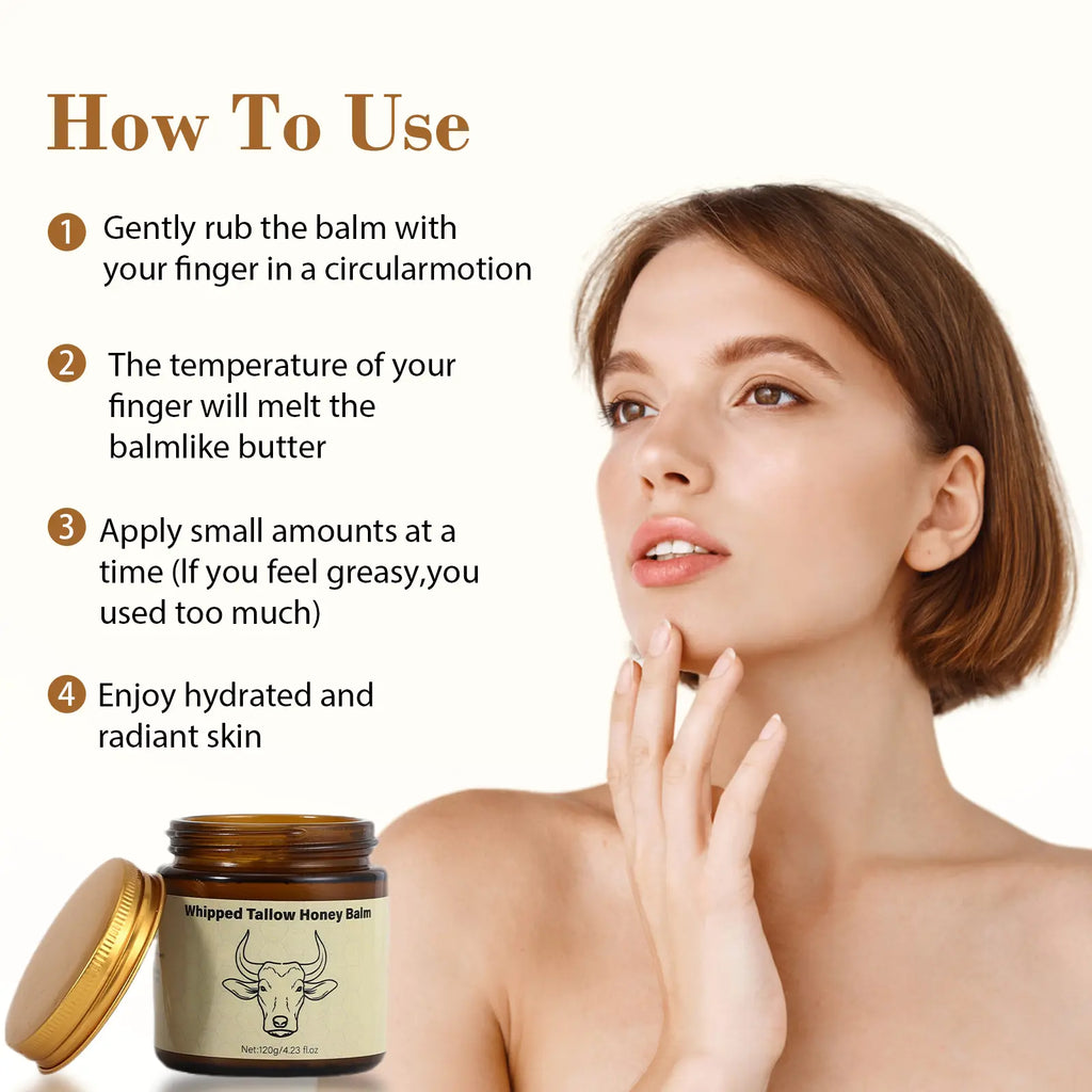 Lopeie Whipped Grass-Fed Beef Tallow Honey Balm - 4 Oz,Moisturizing Cream for Soft, Smooth Skin - Handmade All-Natural Moisturizer - Lavender