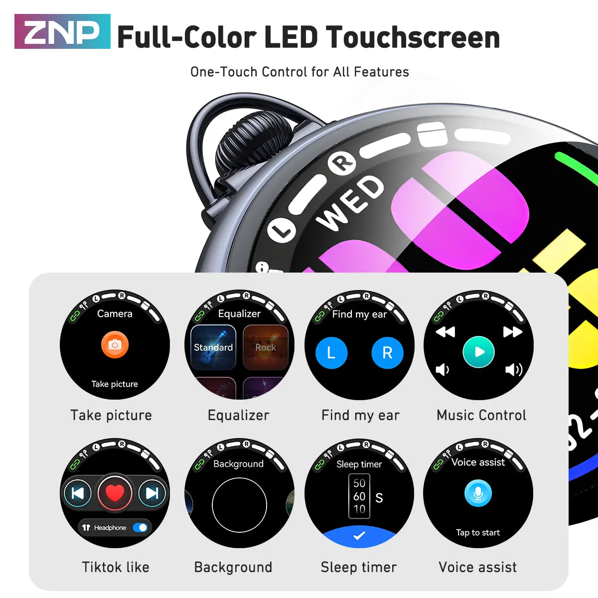 ZNP N03 TWS Bluetooth Earbuds, Bluetooth 6.0, LED Smart Touch Control, Lightweight In-Ear Design, IPX5 Waterproof, Suitable for Gaming, Office Work, Sports, Studying, and Voice Calls, Built-In Microphone