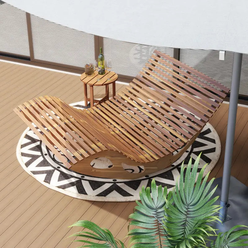 COSTWAY Outdoor Chaise Lounge Chair, Acacia Wood Rocking Sunbed with Slatted Backrest and Seat, Wooden Loveseat Rocker for Patio, Garden and Poolside-Mother'S Day Gift