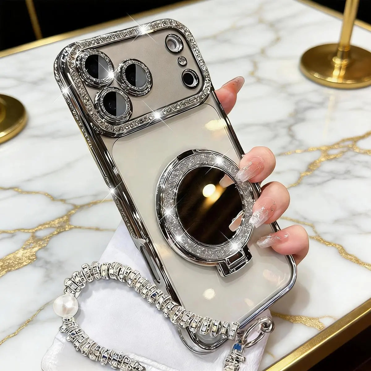 Luxury Shiny Mirror Iphone with Foldable Stand for Iphone 17 16 15 Pro Max - Aesthetic Makeup Cover for Women & Girls Anti-Fall Bow Pattern Game Design Four-Corner Shockproof Magnetic Phone Case Dust Proof Bracket Cool Leopard Print
