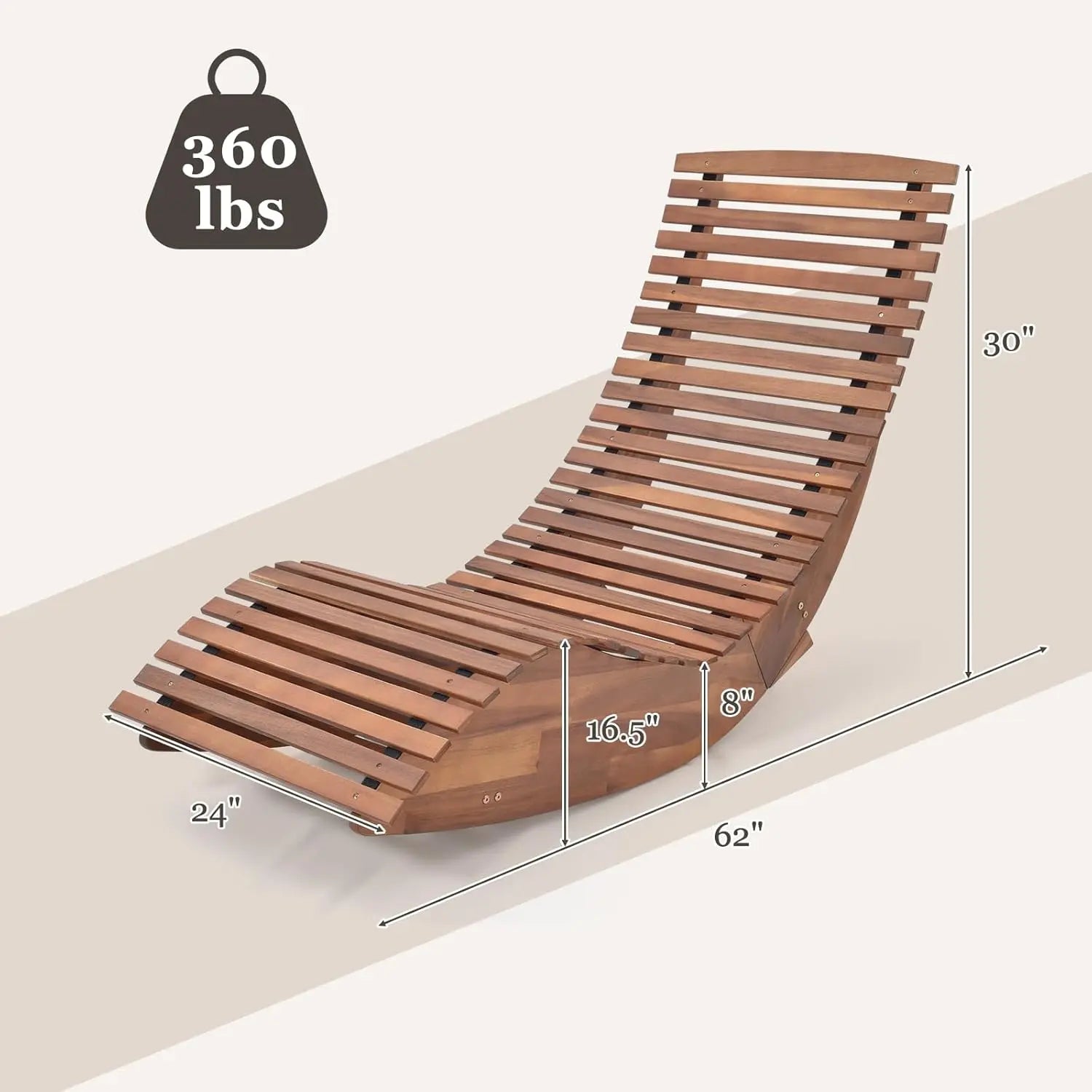 COSTWAY Outdoor Chaise Lounge Chair, Acacia Wood Rocking Sunbed with Slatted Backrest and Seat, Wooden Loveseat Rocker for Patio, Garden and Poolside-Mother'S Day Gift
