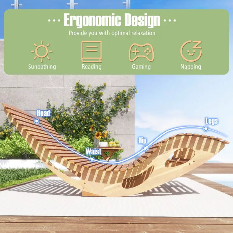 COSTWAY Outdoor Chaise Lounge Chair, Acacia Wood Rocking Sunbed with Slatted Backrest and Seat, Wooden Loveseat Rocker for Patio, Garden and Poolside-Mother'S Day Gift