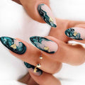 Almond Press Nails - Medium Fake Nails, Nude & Black, Glossy Stick On, Full Cover, 24 Pcs/Set