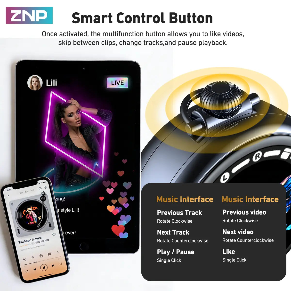 ZNP N03 TWS Bluetooth Earbuds, Bluetooth 6.0, LED Smart Touch Control, Lightweight In-Ear Design, IPX5 Waterproof, Suitable for Gaming, Office Work, Sports, Studying, and Voice Calls, Built-In Microphone